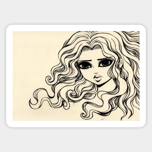 Sketch of a girl with curly hair Sticker